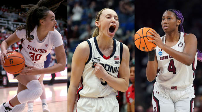 Haley Jones, Paige Bueckers and Aliyah Boston (left to right).
